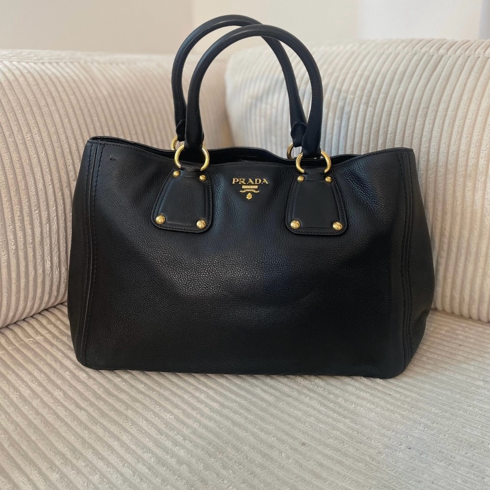 PRADA Tote Bag leather Black Gold Metal Vitterodino